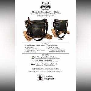 Fossil Y2K Black Leather Crossbody Shoulder Bag Cowhide Organizer Bag